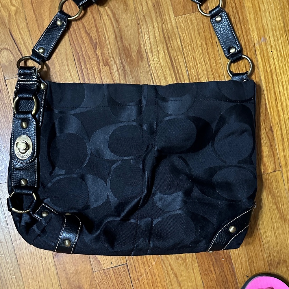 Coach Black Shoulder Bag with Gold Accents